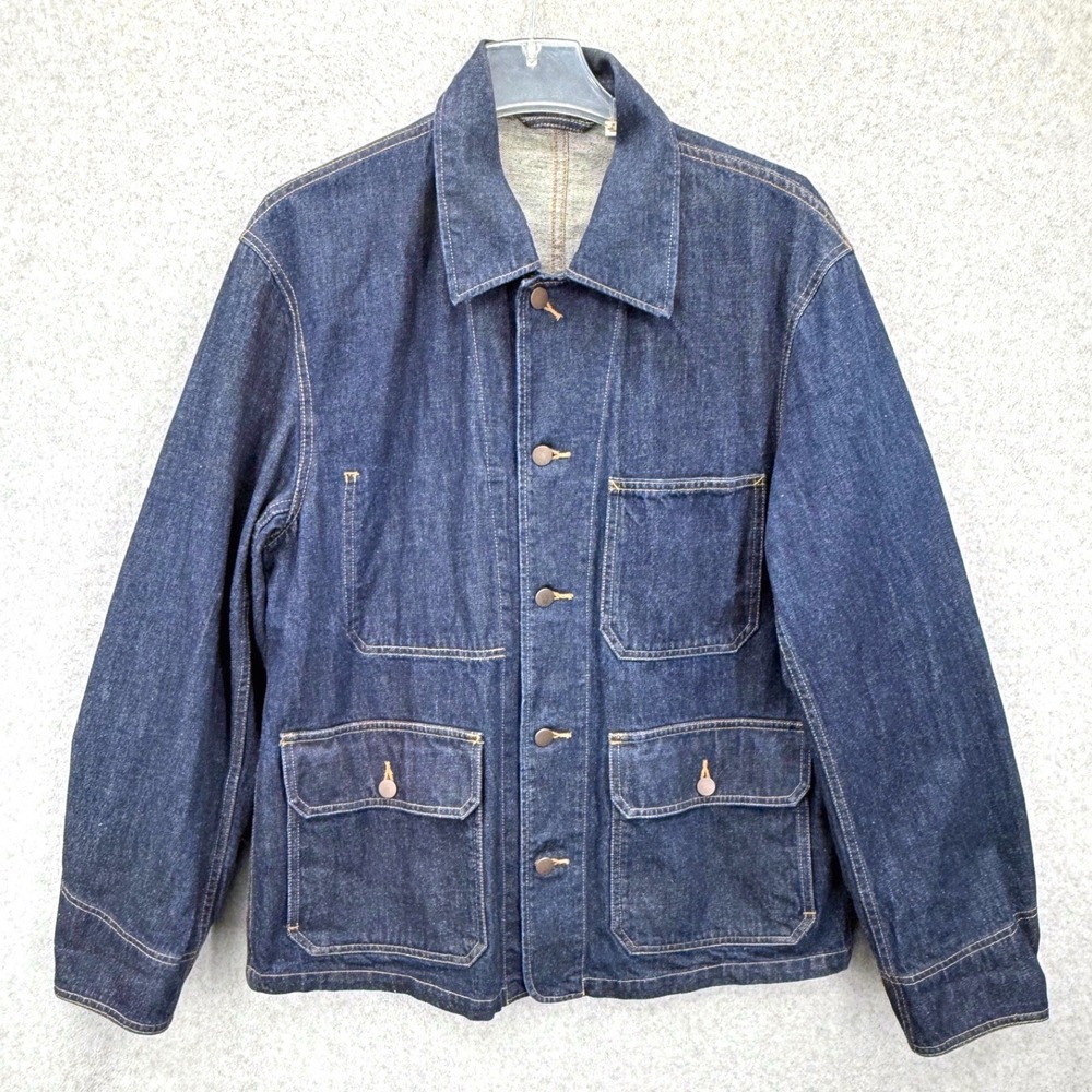 Uniqlo U Denim Work Jacket Mens M Blue Chore Coat 426038 Dark Wash Cotton